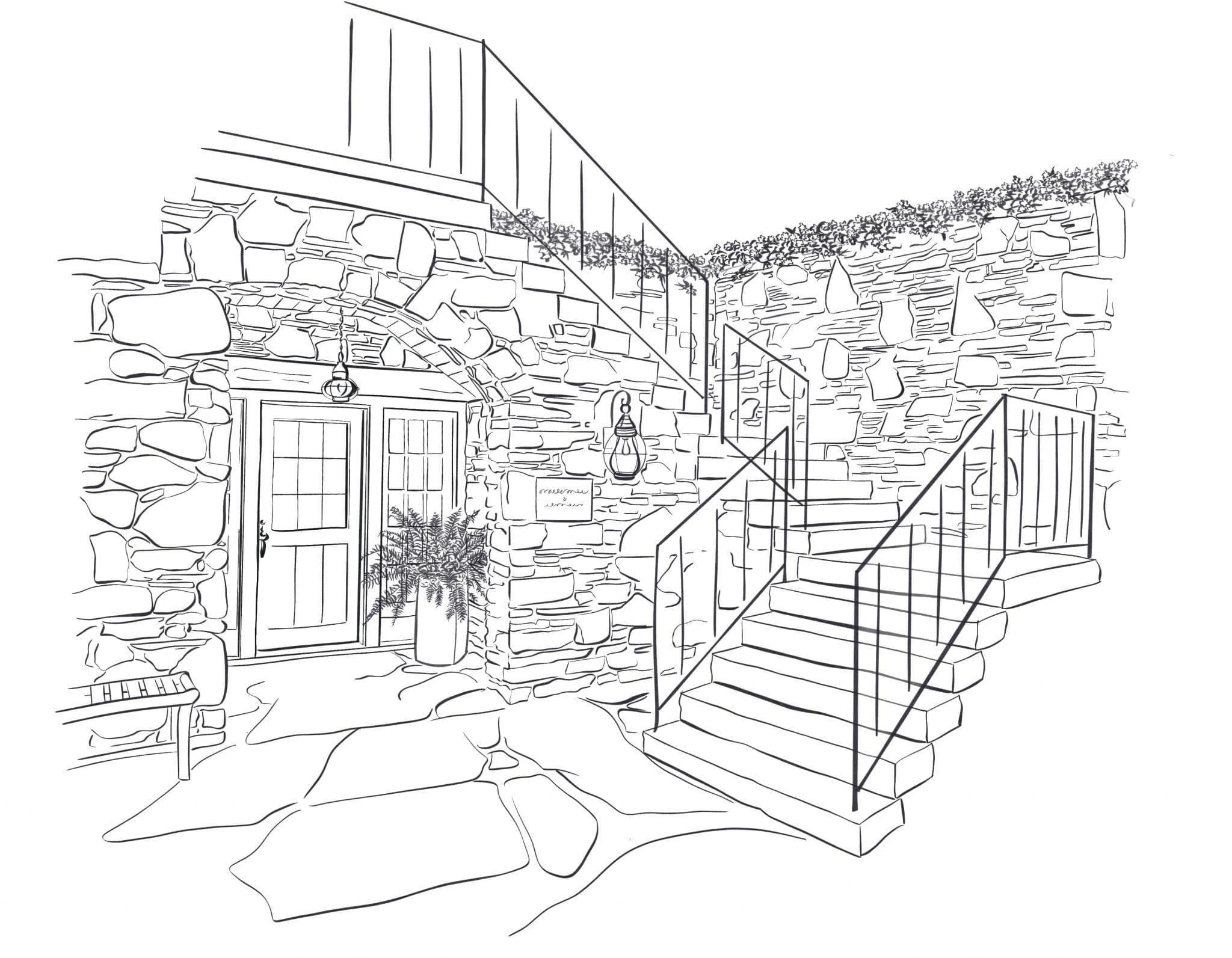 Sketch of stairs of a stone house