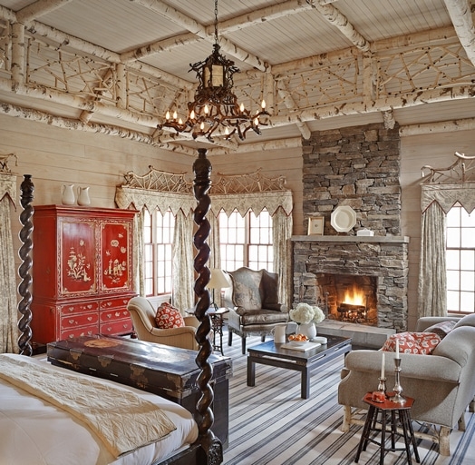 bedroom fireplace cabin