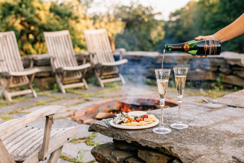 firepit champagne and charcuterie