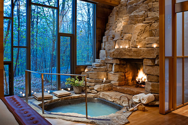 jacuzzi by fireplace