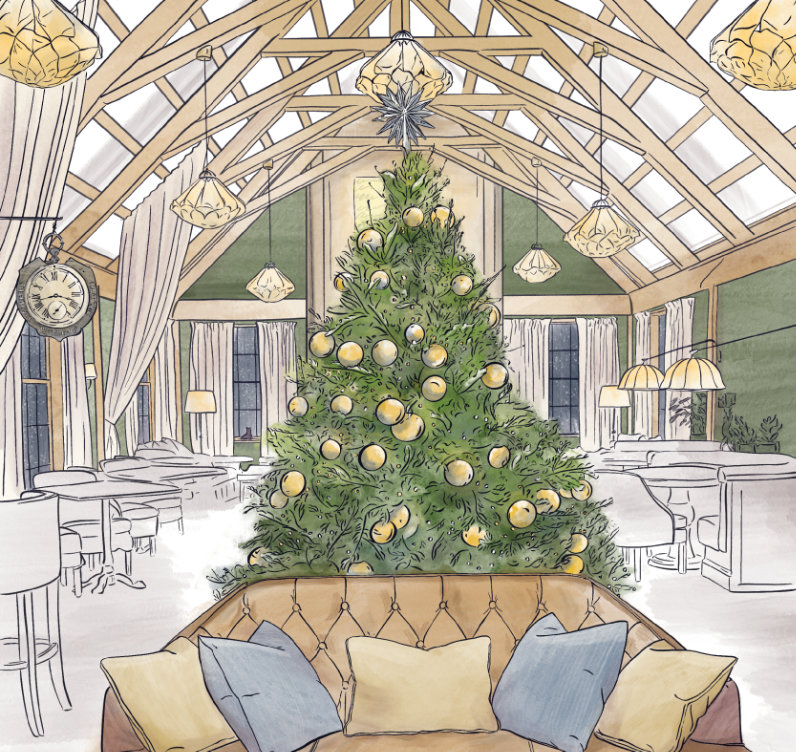 Twiggs interior with christmas tree