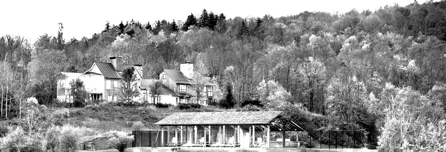 black and white image of twin farms